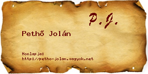 Pethő Jolán névjegykártya